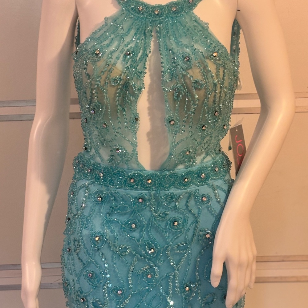 Jovani JVN33695 Prom Dress Aqua Blue Beaded Sz 4 Embellished Bodice - Picture 2 of 13